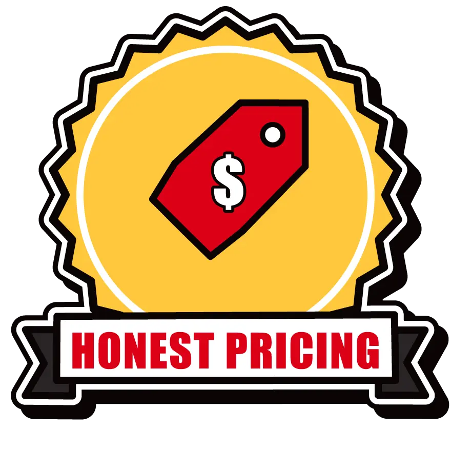 Honest pricing badge with a price tag